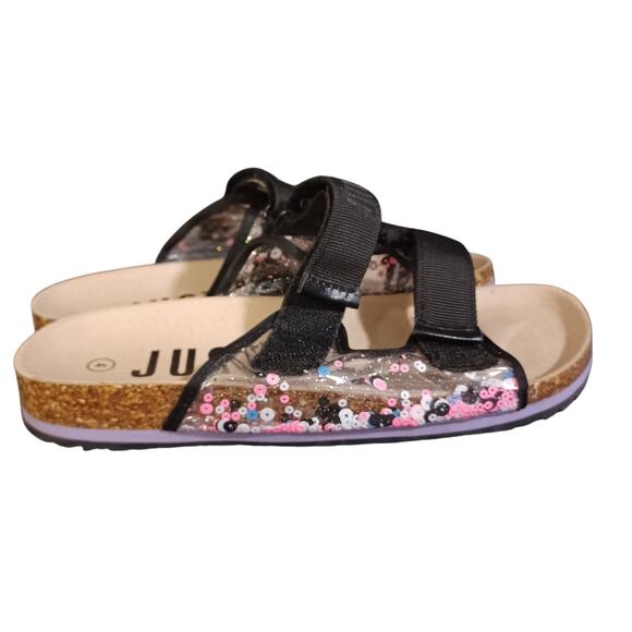 Justice Pool Slides  Sz:4 Black Confetti Adjustable Slides - Picture 2 of 7